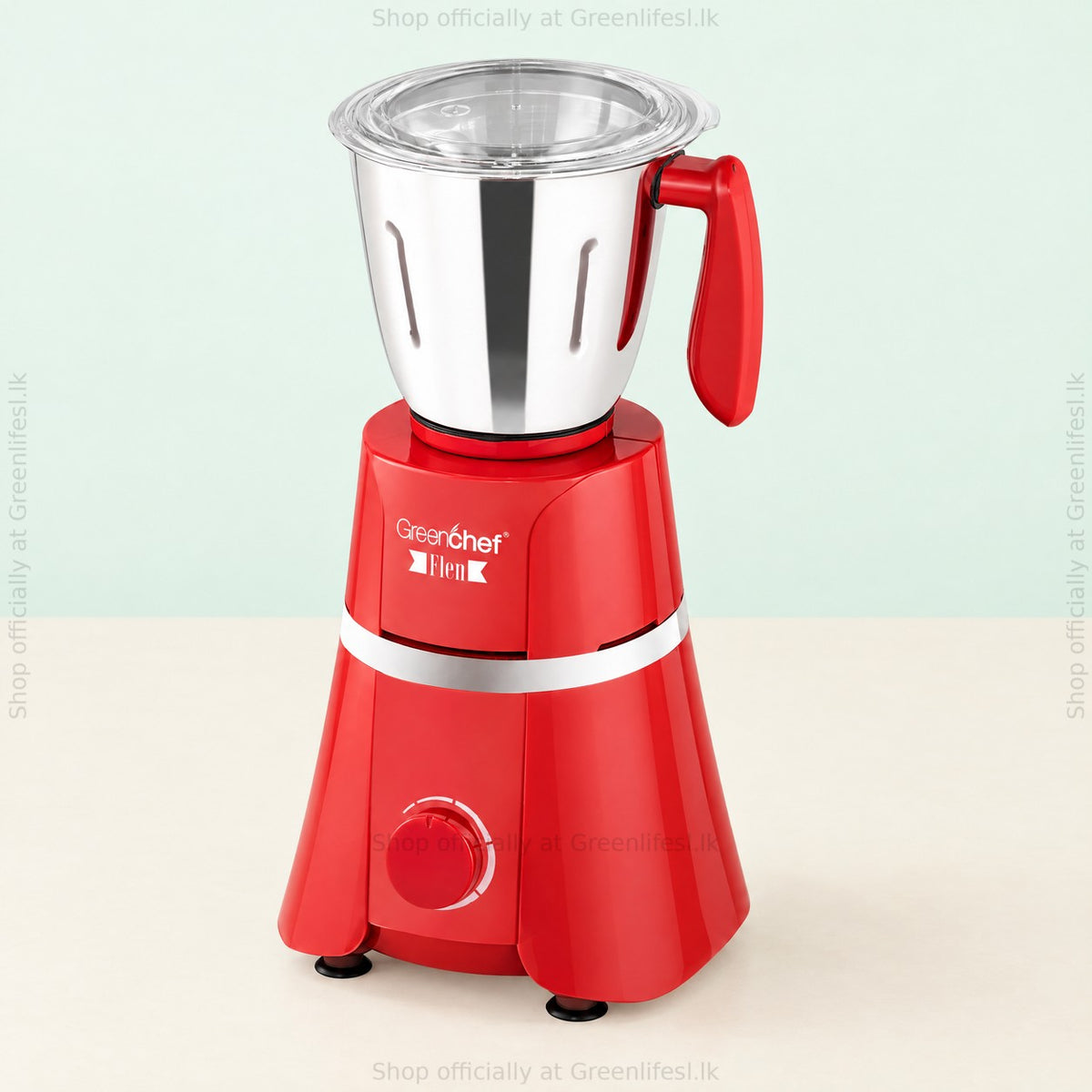 GreenChef Flen 1HP mixer grinder with the large stainless steel jar fitted