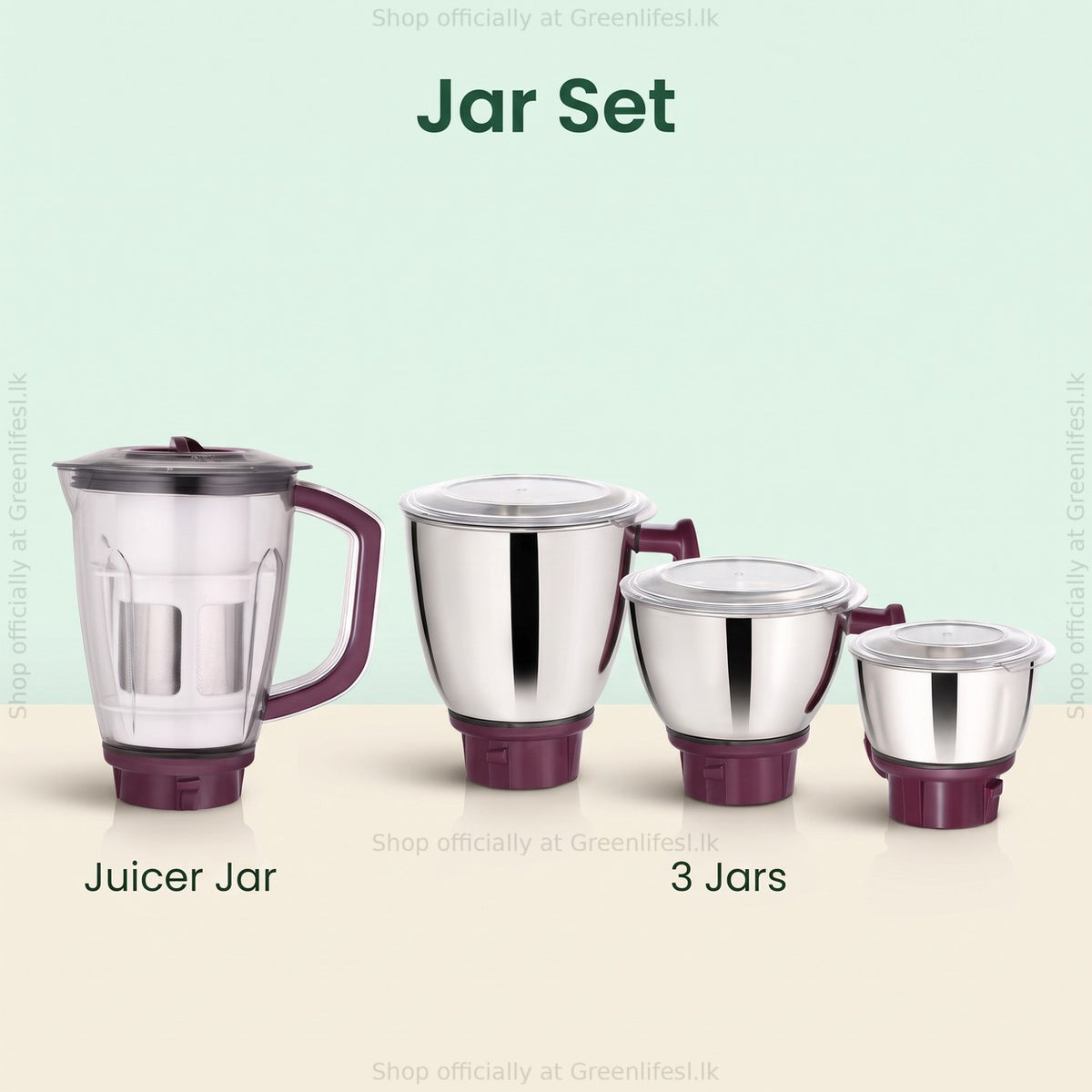 GreenChef Flen Plus 1HP mixer grinder jar set: juicer jar and 3 stainless steel jars