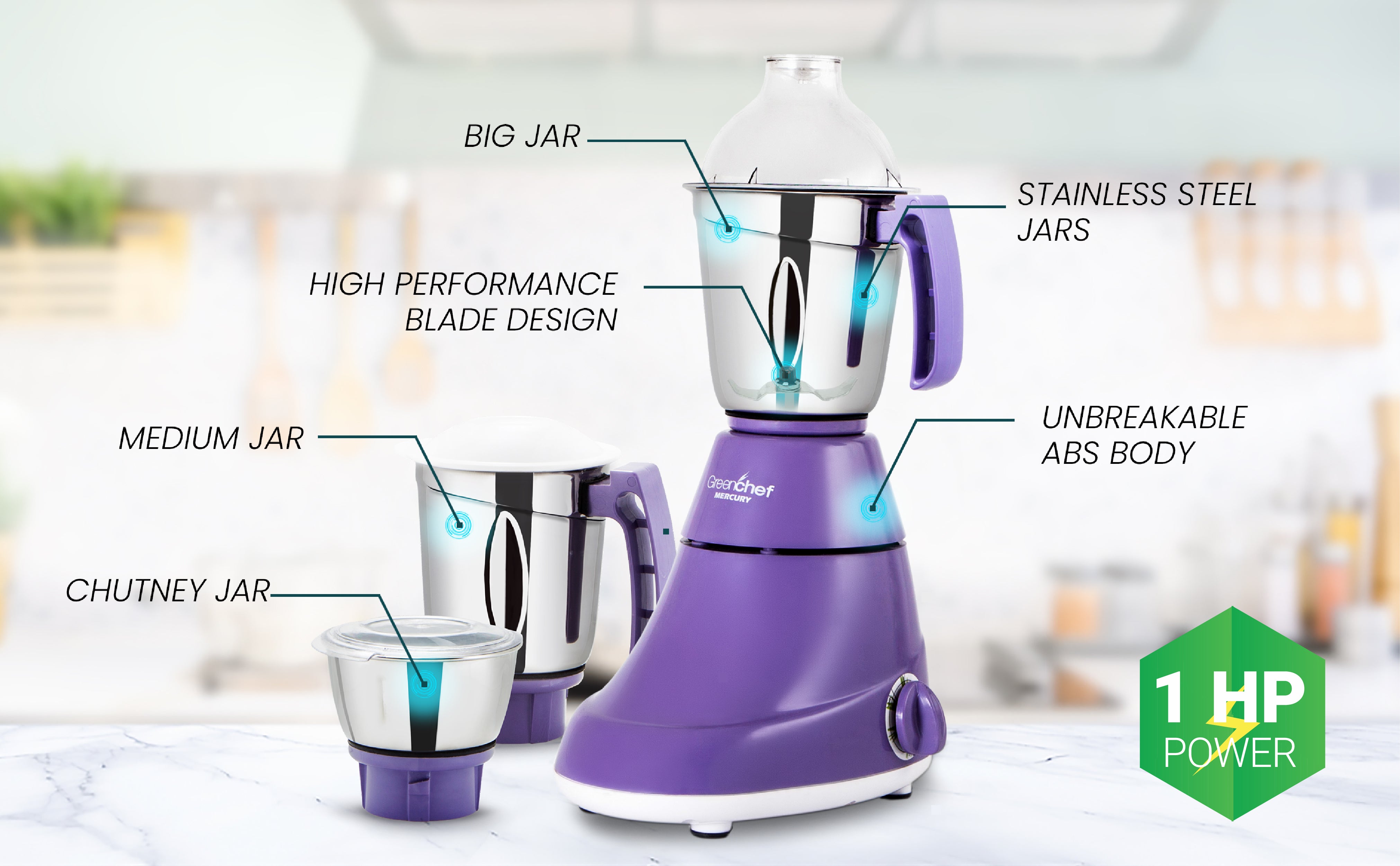 GreenChef Mercury mixer grinder packaging and product display - authentic kitchen appliance Sri Lanka Greenlifesl.lk