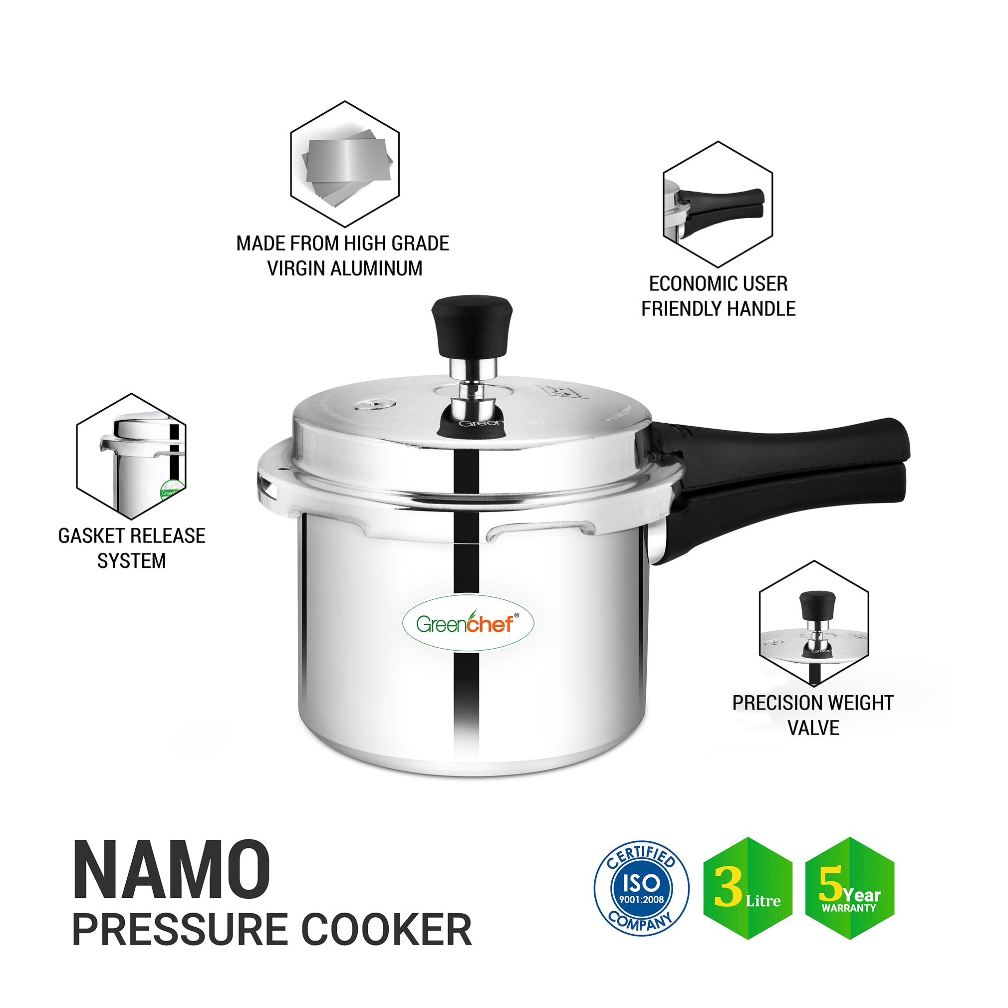 Durable aluminium construction of GreenChef Namo 3L cooker - even heat distribution for efficient Sri Lankan cooking