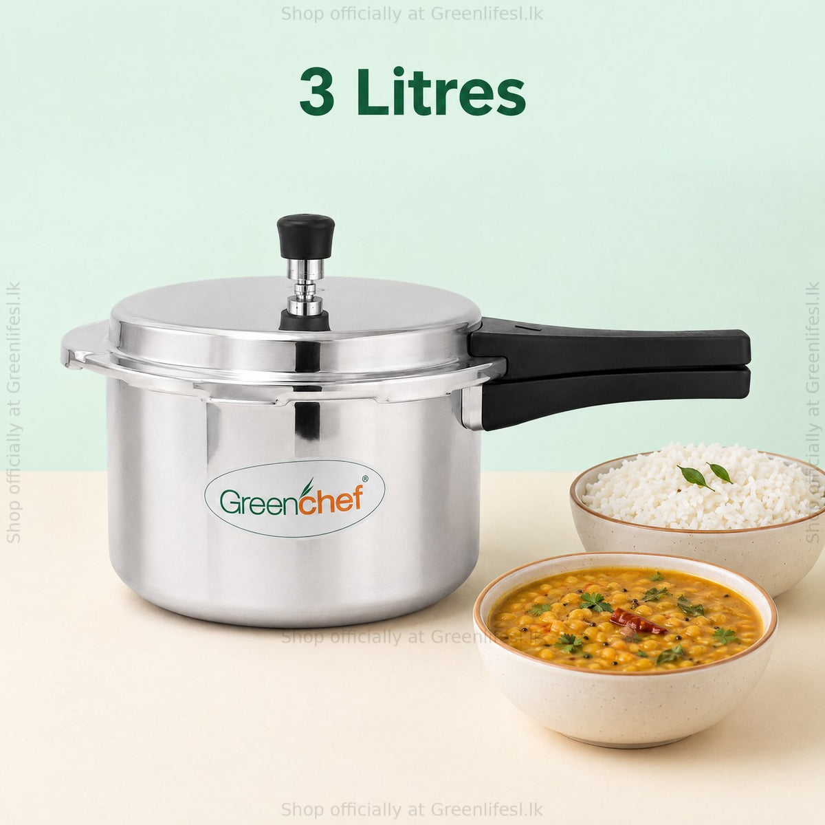 GreenChef Namo 3L pressure cooker, 3 litre capacity, beside rice and dal