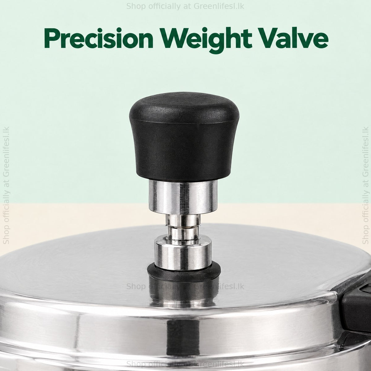 GreenChef Namo 3L pressure cooker precision weight valve close-up