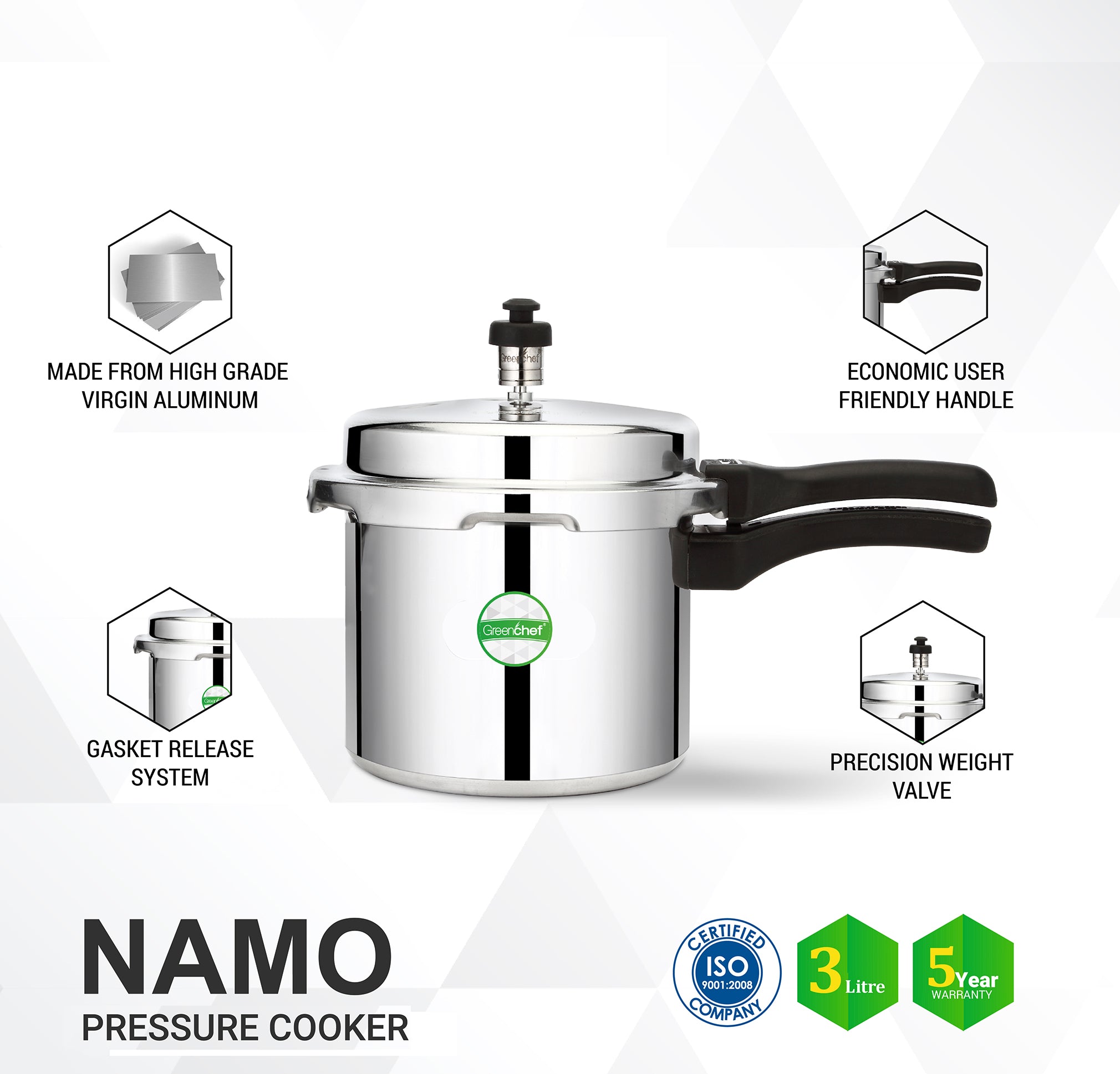Durable aluminium body of GreenChef Namo 5L pressure cooker - even heat distribution for Sri Lankan cooking