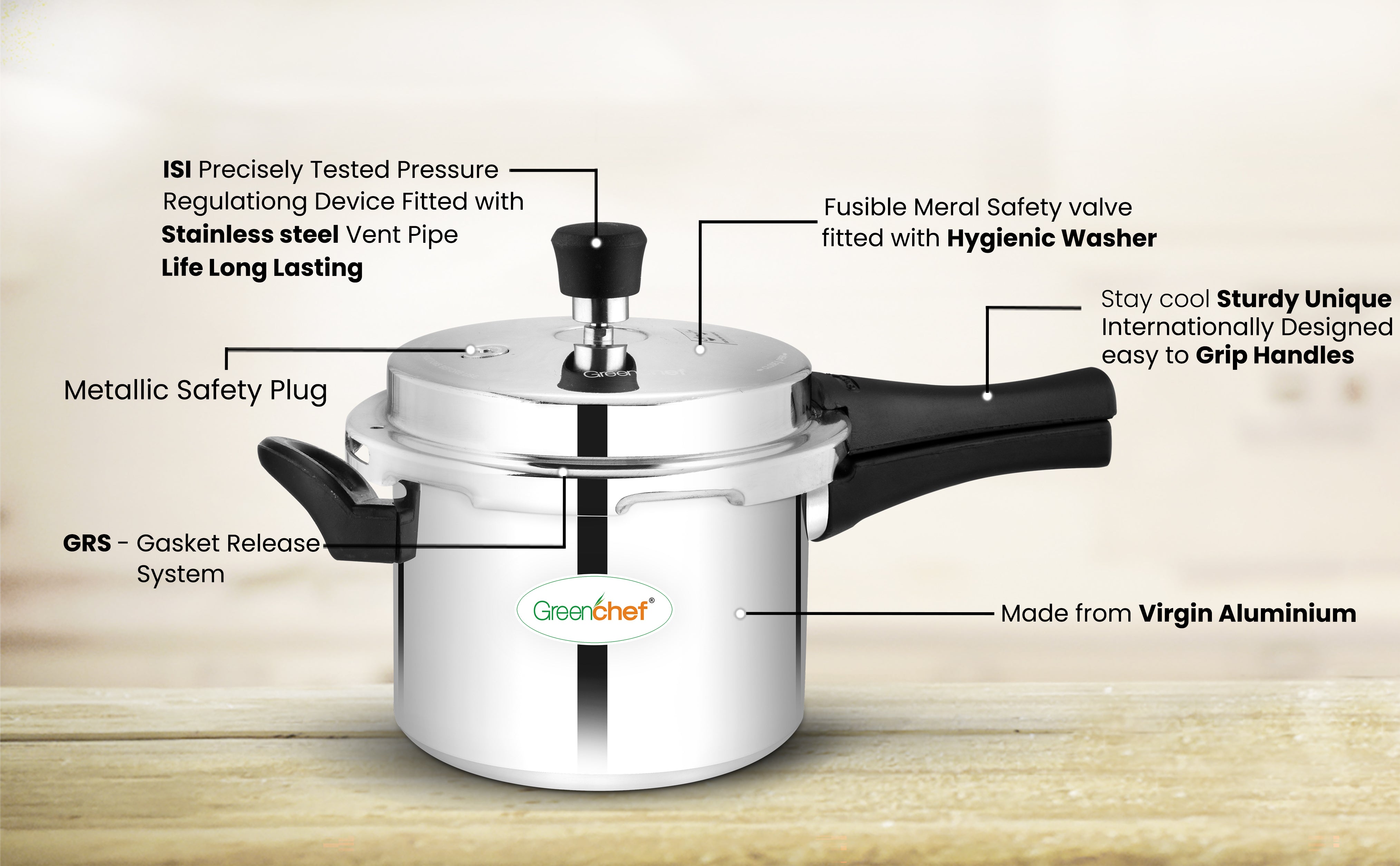 5 litre medium capacity of GreenChef Namo pressure cooker - ideal for small to medium Sri Lankan families