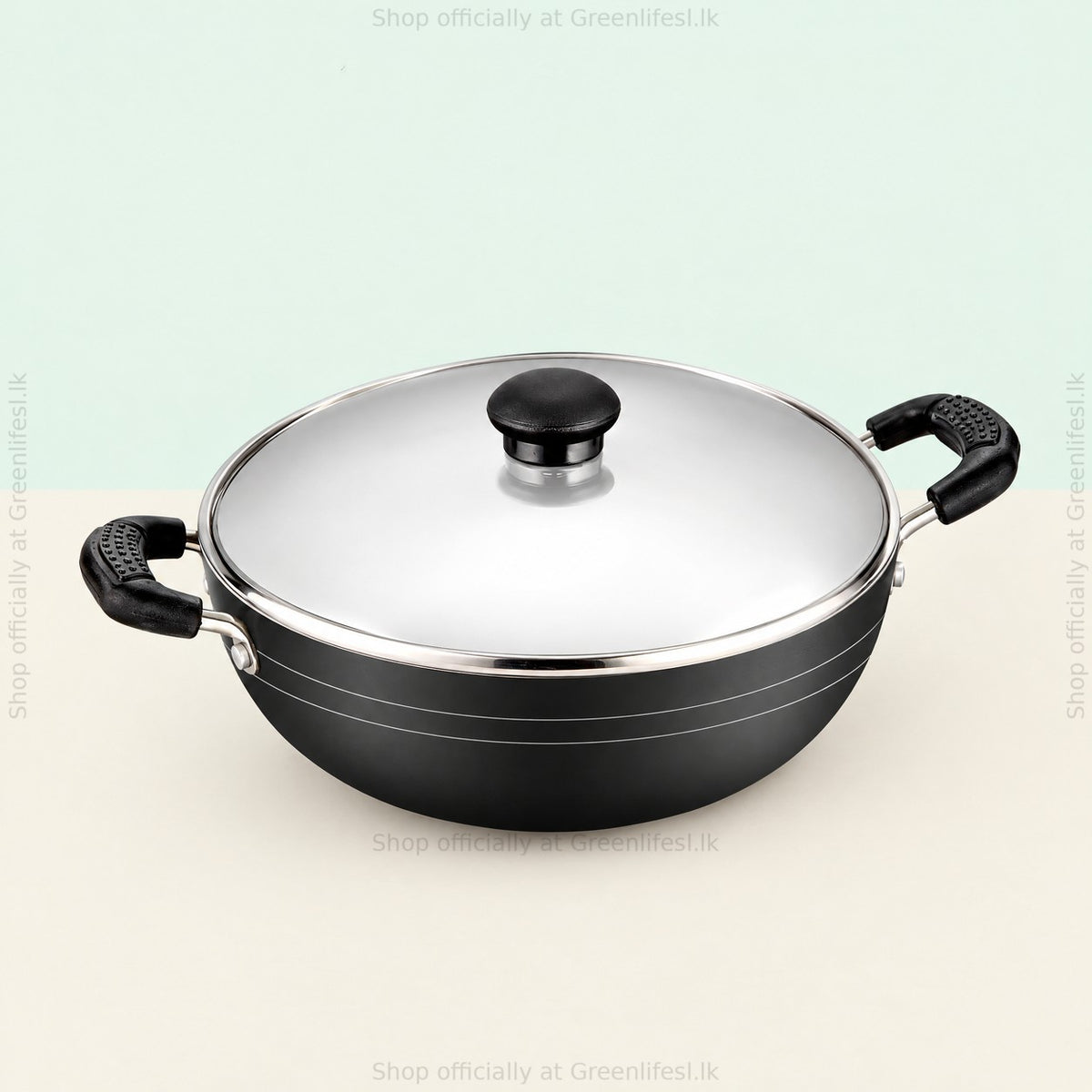 GreenChef Namo kadai 230mm with stainless steel lid from a higher angle