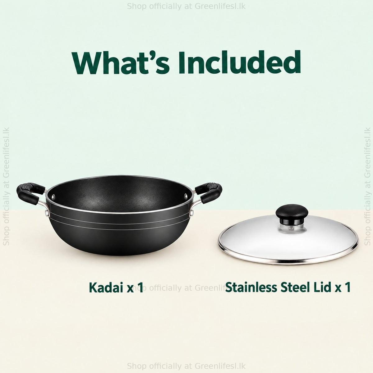 GreenChef Namo kadai 230mm, what's included: kadai and stainless steel lid