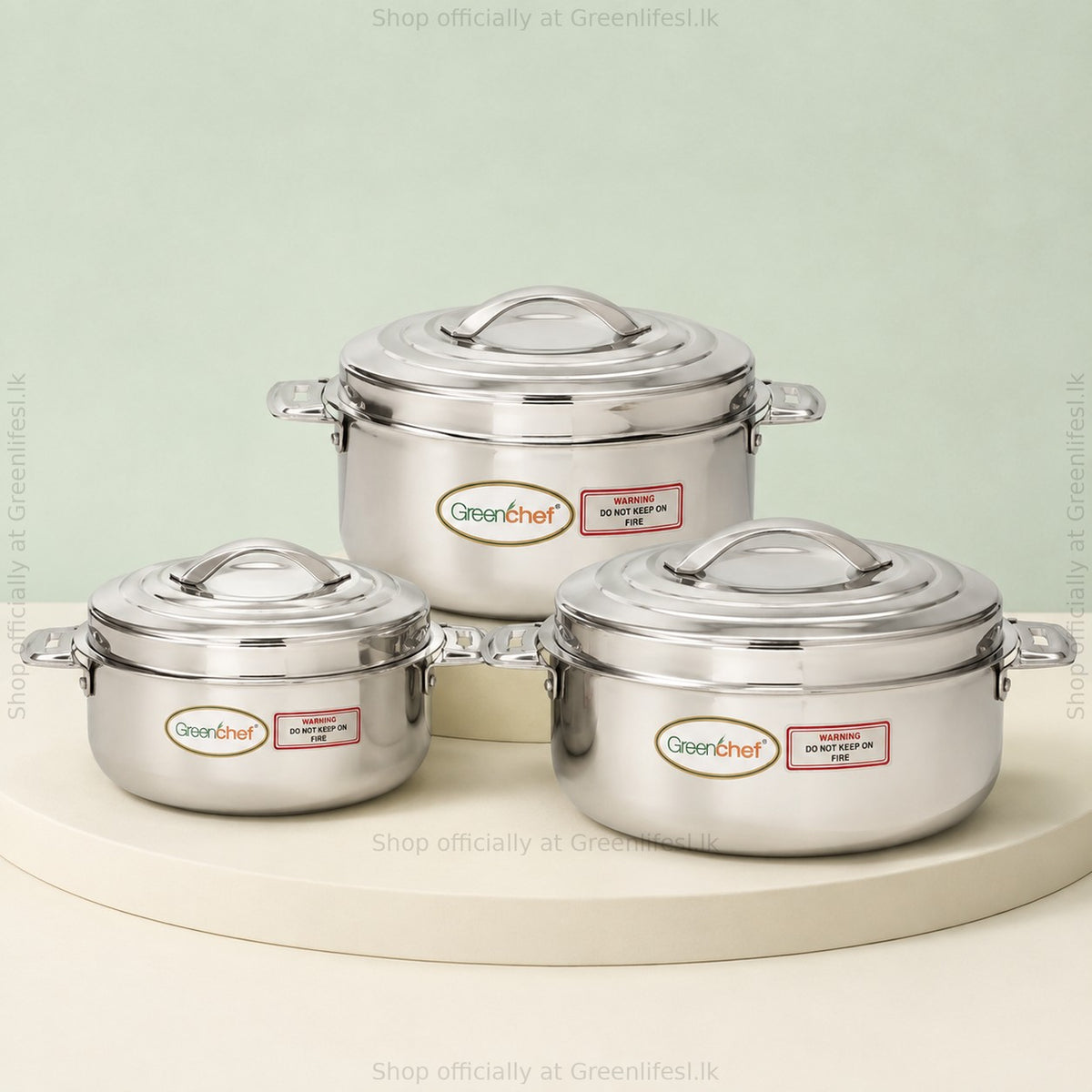 GreenChef Platina stainless steel casserole set of three with ribbed lids and side handles