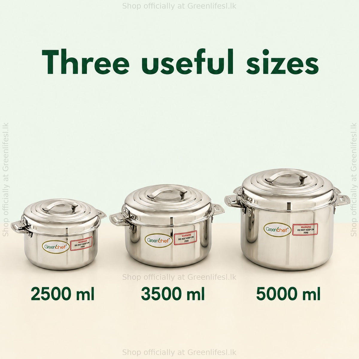 GreenChef Platina stainless steel casserole set in three sizes: 2500 ml, 3500 ml and 5000 ml