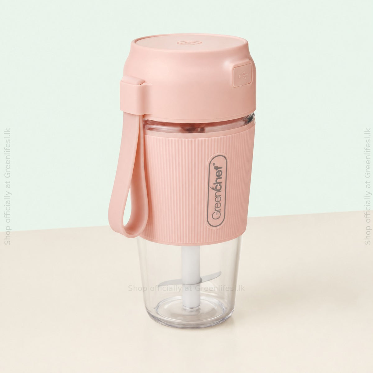 GreenChef Pulse wireless portable blender 300ml from a close three-quarter angle