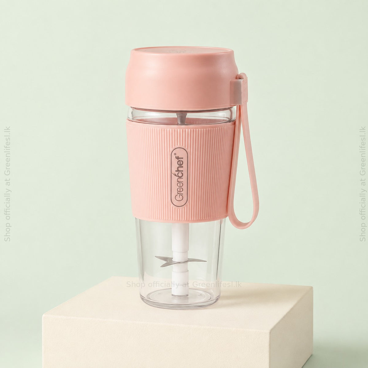 GreenChef Pulse wireless portable blender 300ml in pink with carry strap and clear jar