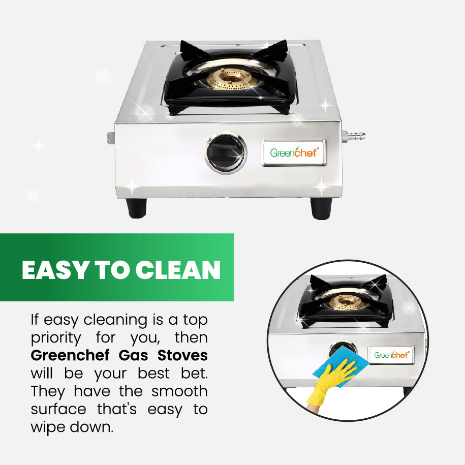 Easy to clean feature on GreenChef SB Fiesta LPG stove - precise flame control for Sri Lankan cooking