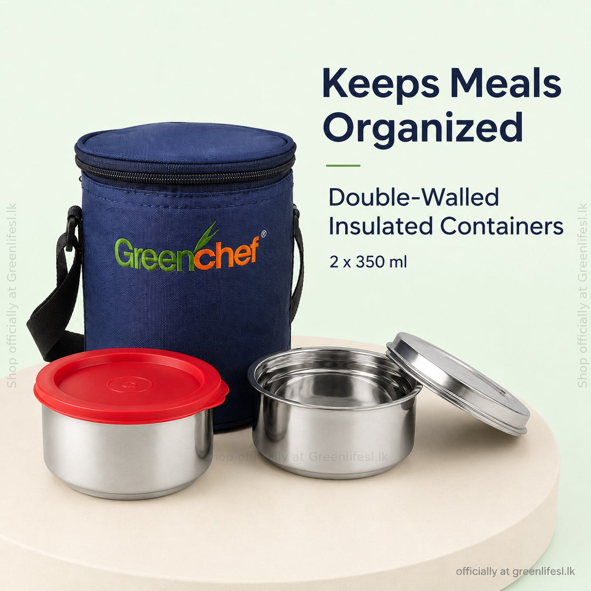 GreenChef Sizzle insulated lunch box, keeps meals organized with double-walled insulated containers, 2 x 350 ml