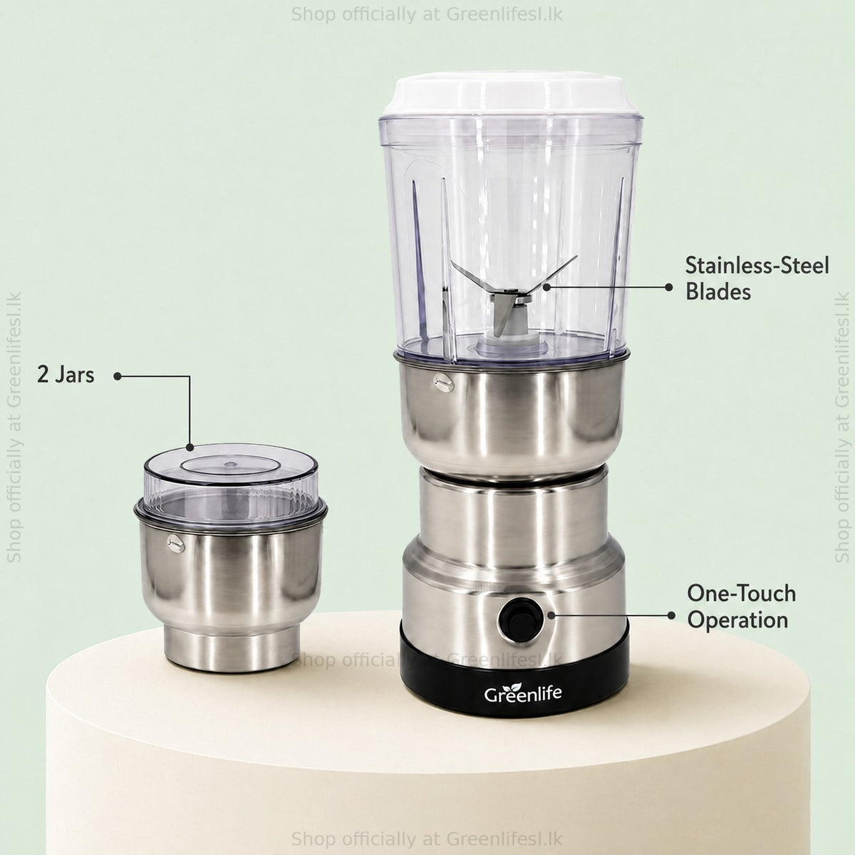Greenlife 2-in-1 coffee grinder and juice blender 300W: 2 jars, stainless steel blades and one-touch operation