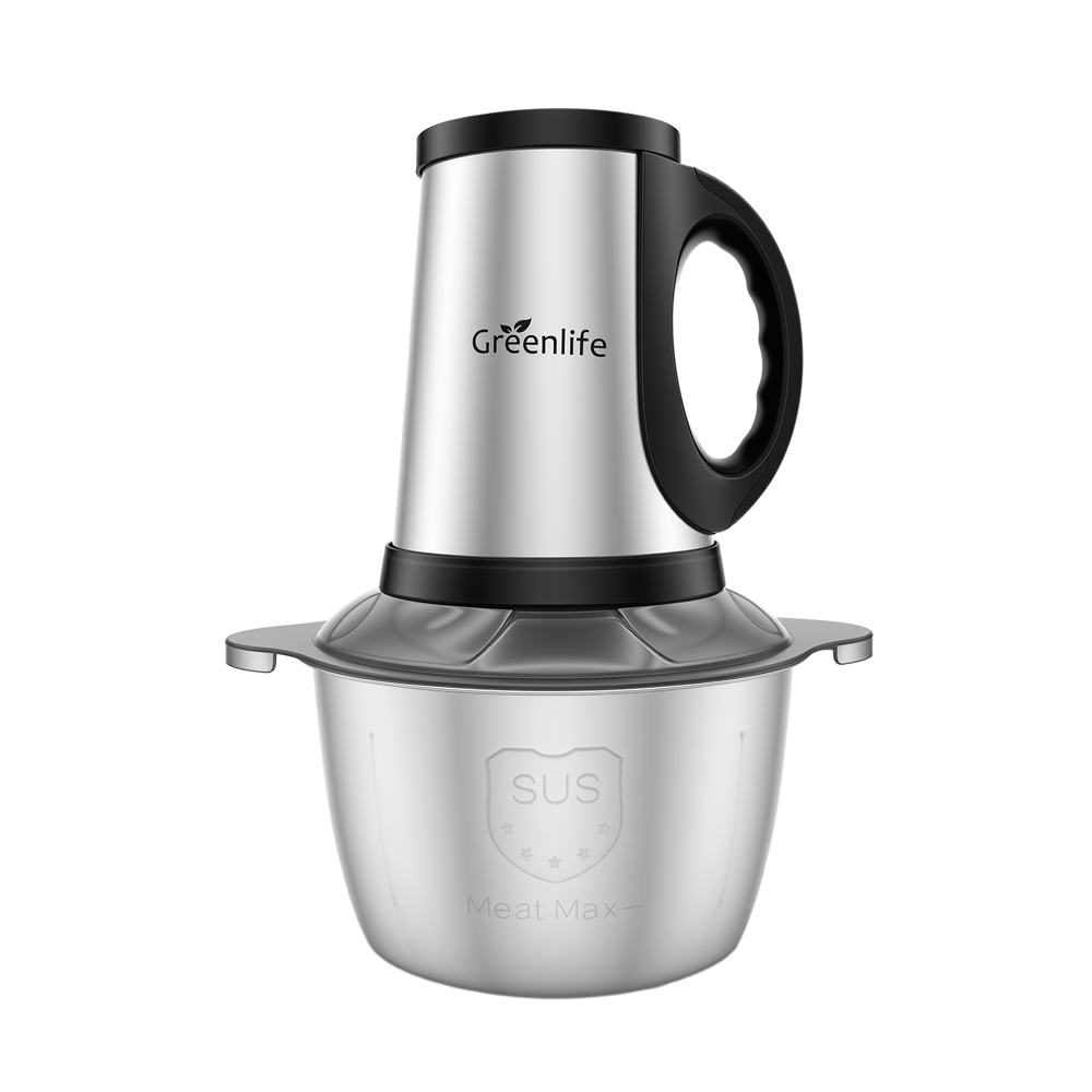 Professional Greenlife electric food chopper with stainless steel bowl and ergonomic handle.
