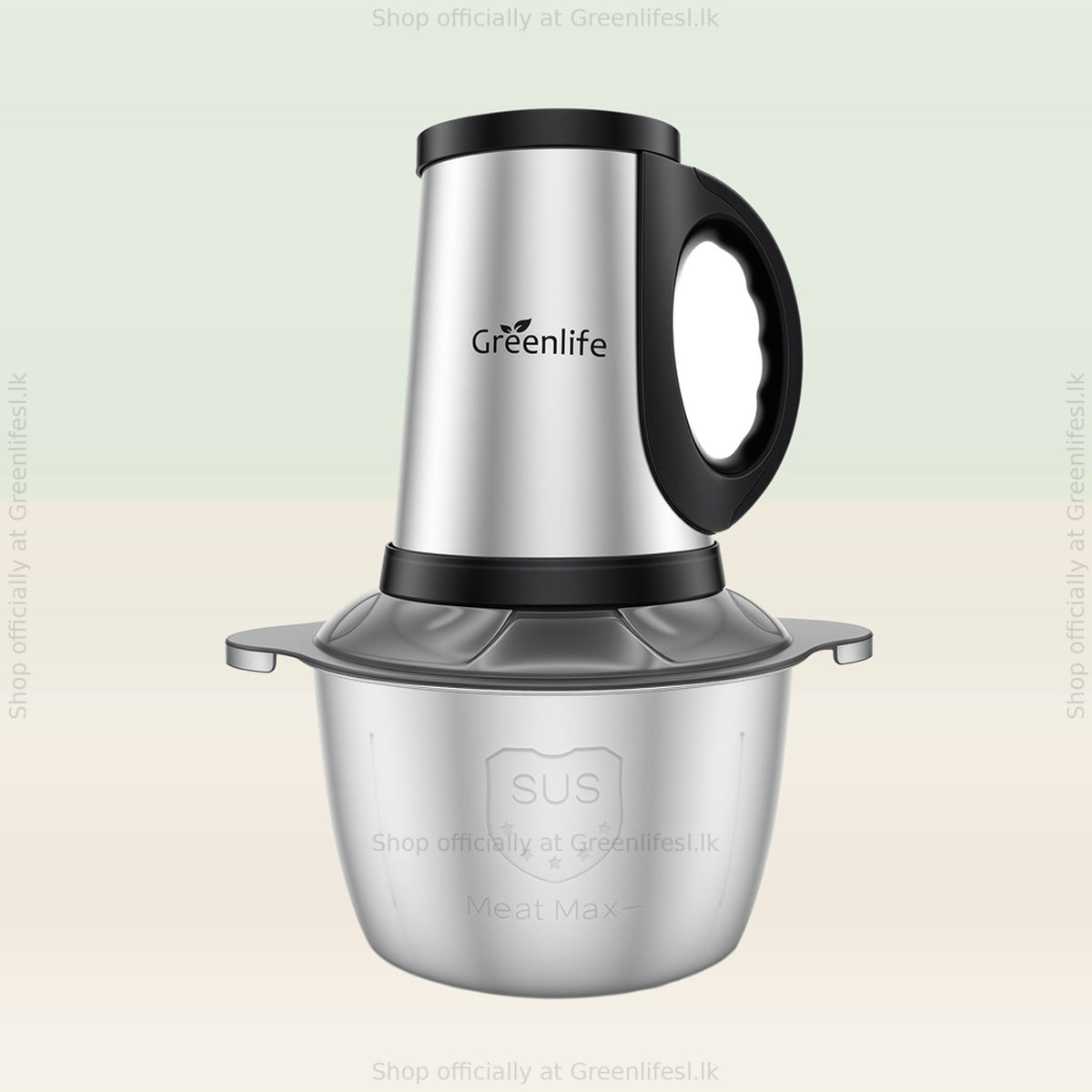 Greenlife 300W 2L electric food chopper, stainless steel bowl, brushed steel motor head with black handle
