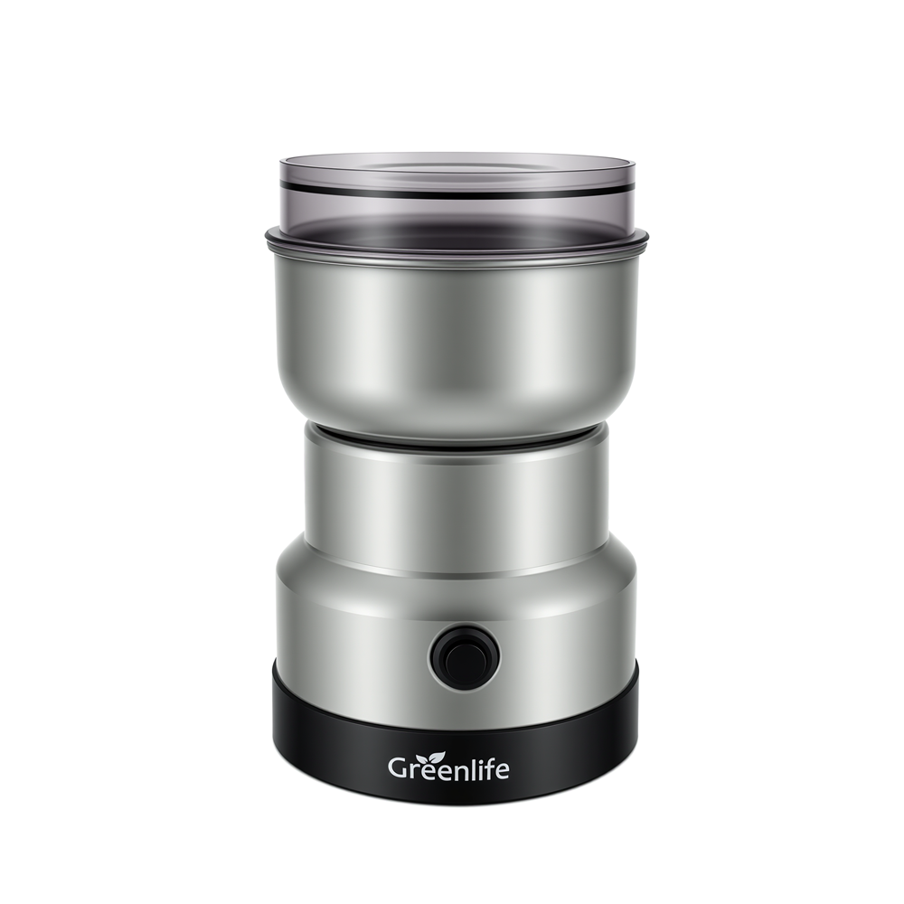 Full view of the Greenlife stainless steel electric spice and coffee grinder machine.