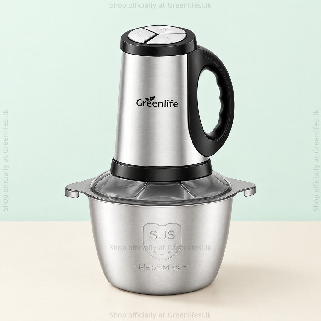Greenlife 300W 3L electric food chopper with stainless steel bowl and brushed steel motor unit