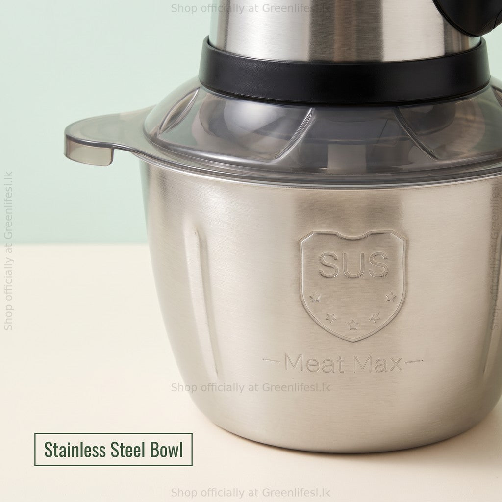Greenlife 300W 3L electric food chopper stainless steel bowl close-up