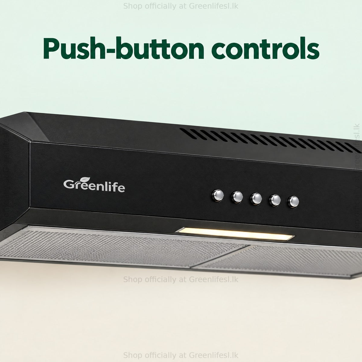 Greenlife 60cm cooker hood push-button controls close-up