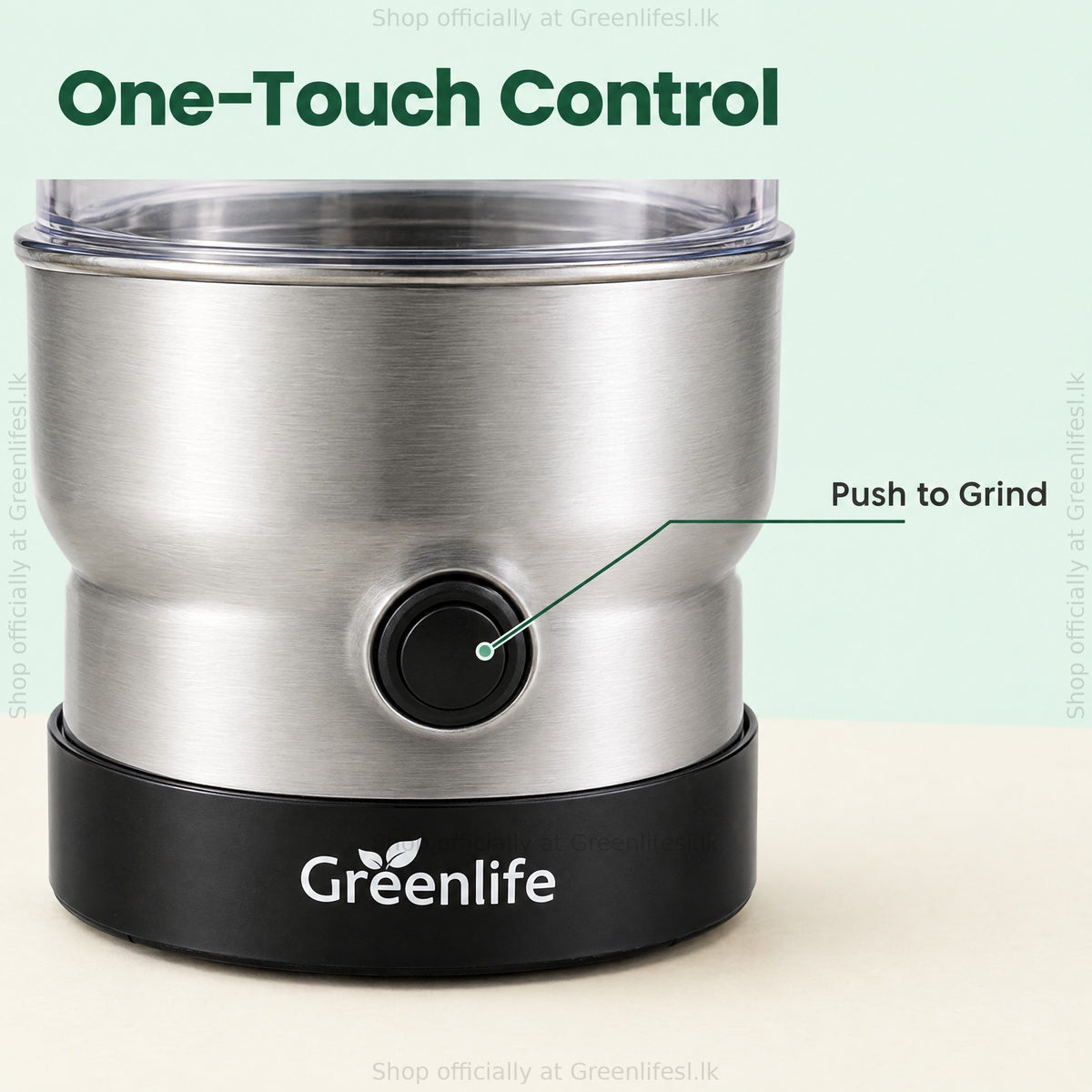 Greenlife electric coffee and spice grinder 300W one-touch control: push the button to grind