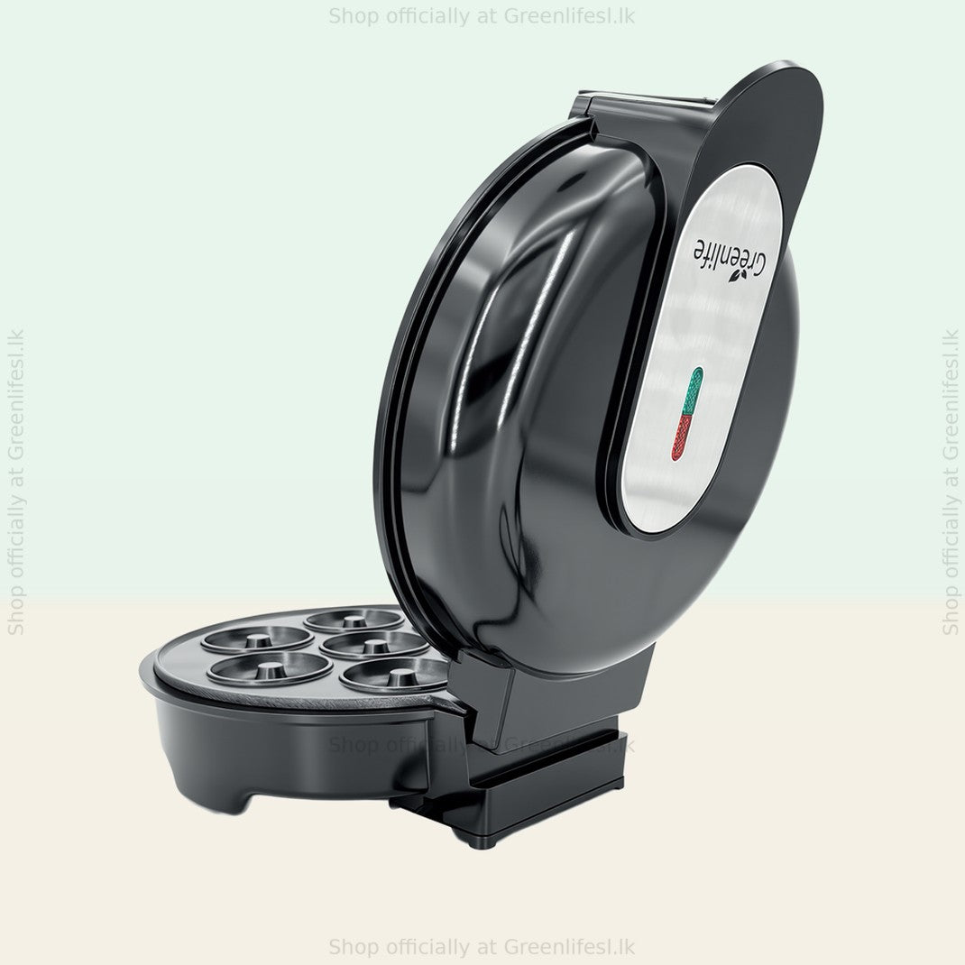 Greenlife electric doughnut maker 750W from the side with the lid partly open
