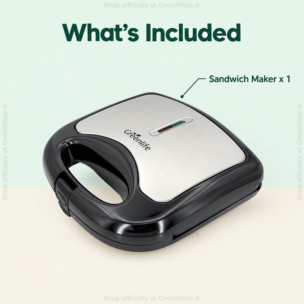 Greenlife 750W non-stick sandwich maker, what's included: 1 sandwich maker