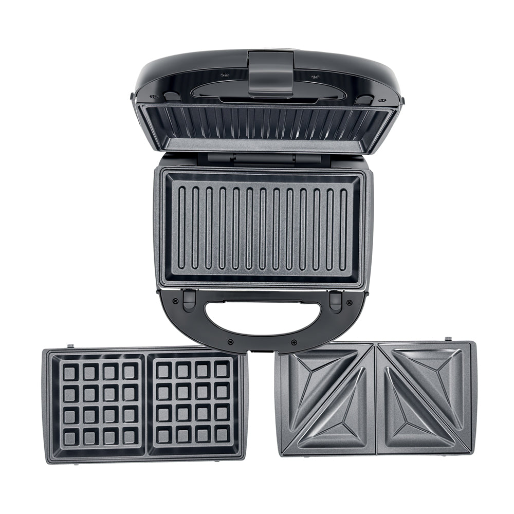 All three detachable plates (waffle, grill, sandwich) for the Greenlife 750W breakfast machine.