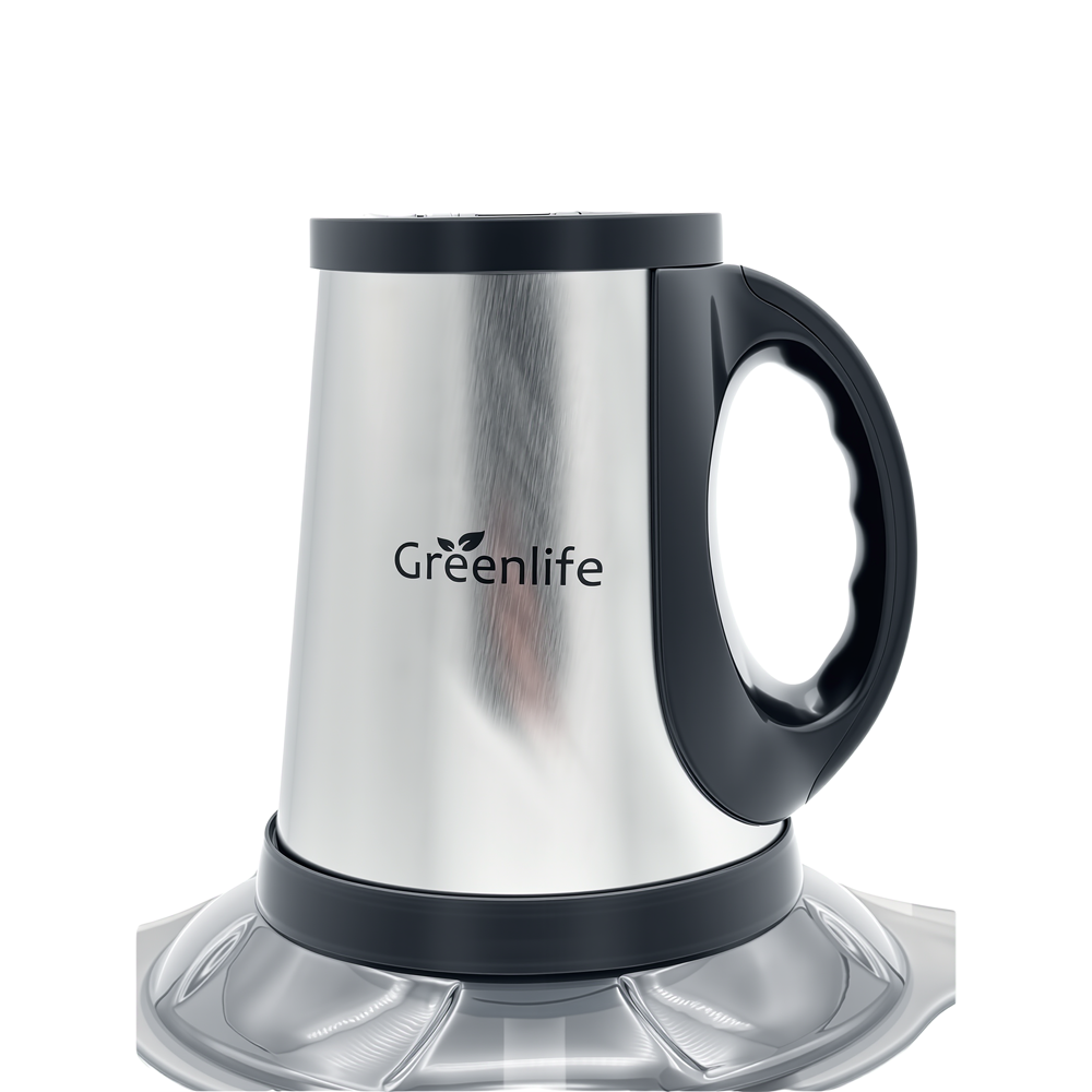 Close-up of the Greenlife 300W motor unit with premium brushed steel finish.