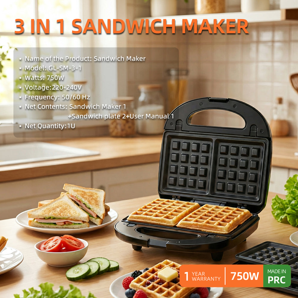 Making fresh waffles and toasted triangles using the Greenlife 750W multi-functional breakfast maker.